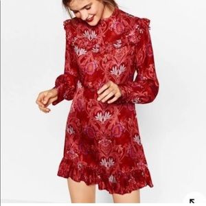 Zara Jacquard Red Floral Mini Dress